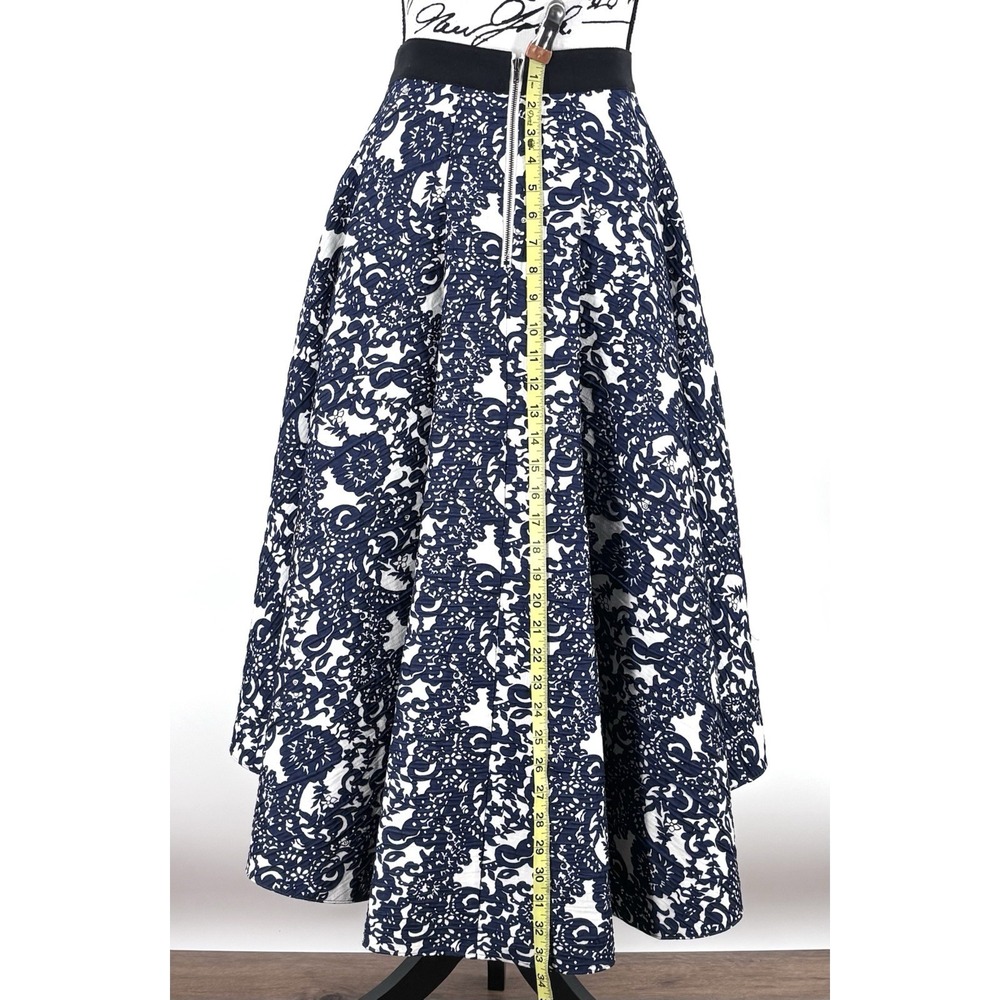 Sachin + Babi High Low Skirt Size 10 Navy Ivory Floral Print Pleated Pockets - Picture 6 of 8